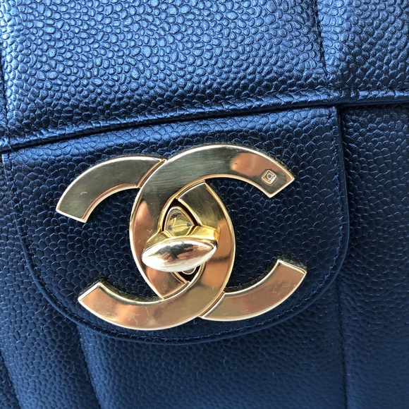 Vintage Caviar Jumbo Vertical Stripe Black GHW - Picture 3 of 8